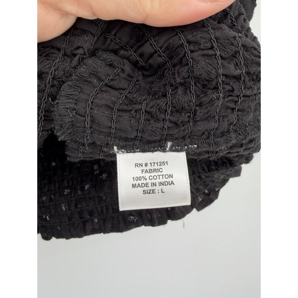 NWT Black Eyelet Puff Sleeve Crop Top Cottagecore Milkmaid Peasant Boho Top Sz L - Picture 5 of 8